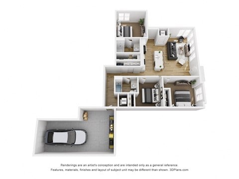 Floor plan for 3 beds, 2 baths, 1310 sqft